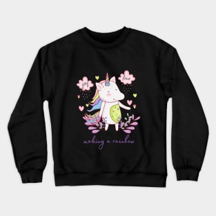 Cute Little Unicorn Making a Rainbow Crewneck Sweatshirt